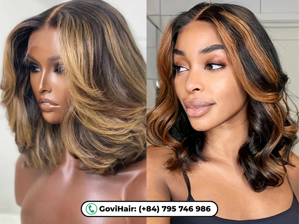 14 Inches Human Hair Bob Wigs Highlight Dark Brown 8 everyday look with our 14 Inch Human Hair Bob Wig in Highlight Dark Brown