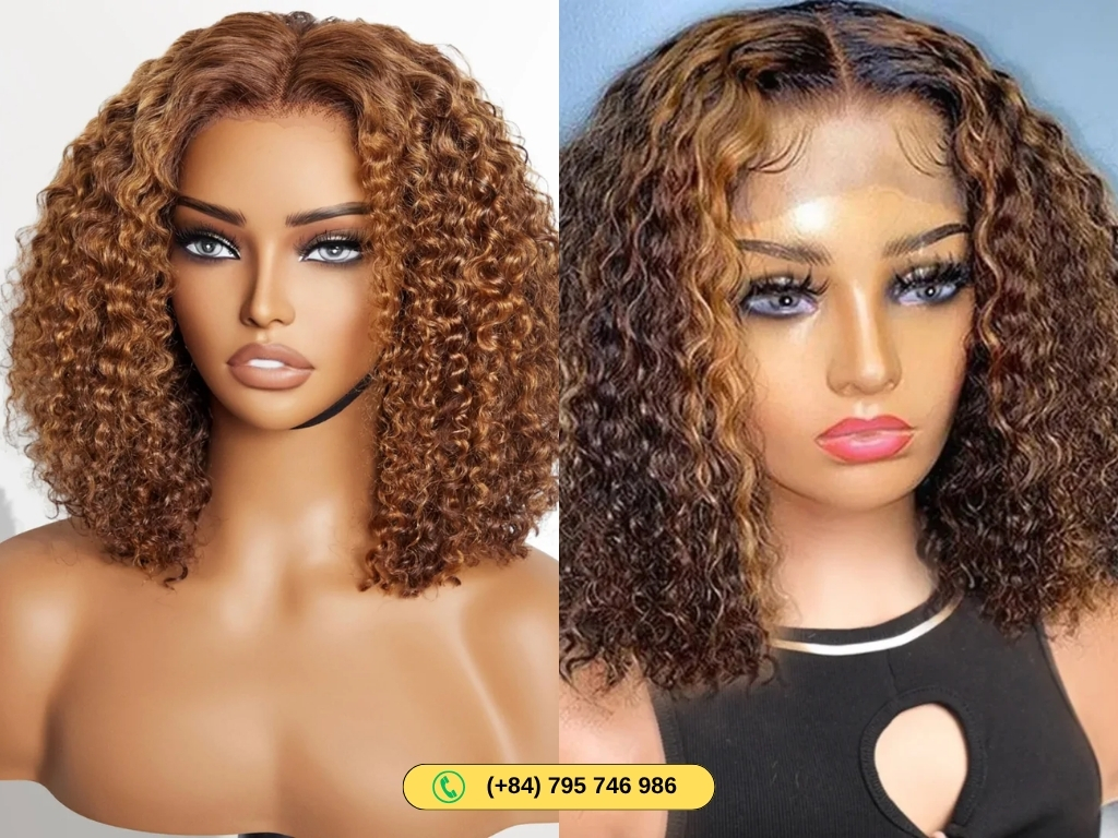 Short Curly Bob Wigs 13X4 Lace Front Brown from Govihair