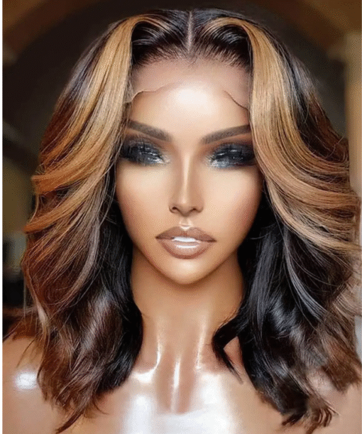14 Inch Human Hair Bob Wigs Highlight Dark Brown