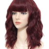 Curly Human Hair Bob Wigs Wine Red Color for Women 5 Curly Bob Wig with Bangs Short Wavy Wine Red Color Wigs for Women
