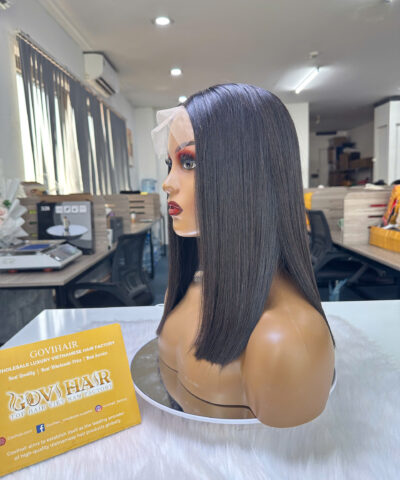 Straight Human Hair Bob Wig 5x5 Lace Closure 16 Inch 250% Density Natural Black 7 human hair bob wig bone straight 5x5 hd lace natural black color