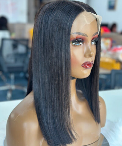Straight Human Hair Bob Wig 5x5 Lace Closure 16 Inch 250% Density Natural Black 6 human hair bob wig bone straight 5x5 hd lace natural black color