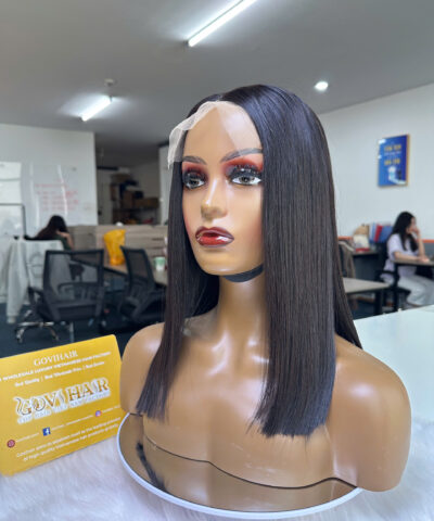 human hair bob wig bone straight 5x5 hd lace natural black color