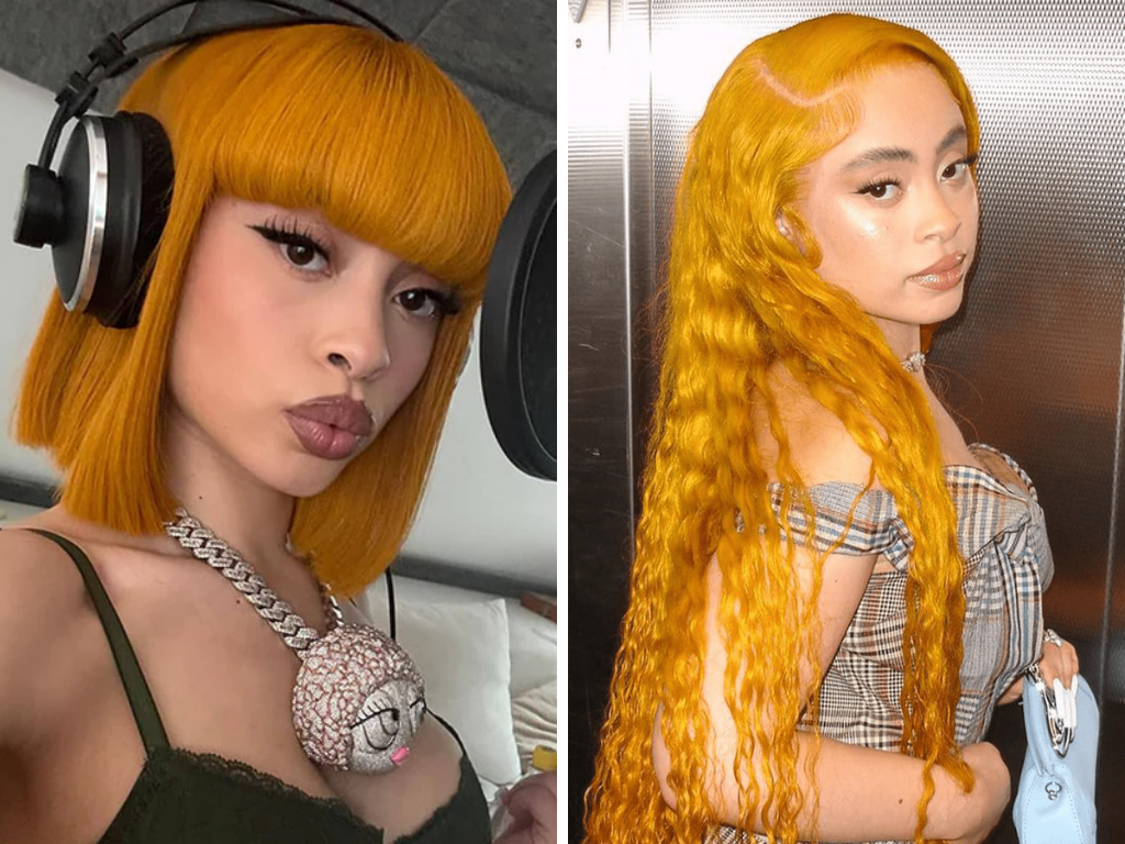 Ice Spice Hair: Blunt Cut Bob with Bangs & Long Copper Curly Hair 