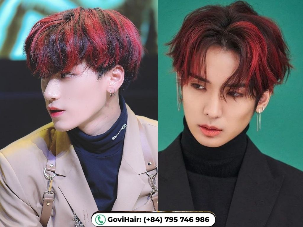 Red Highlights on Black Hair for Male