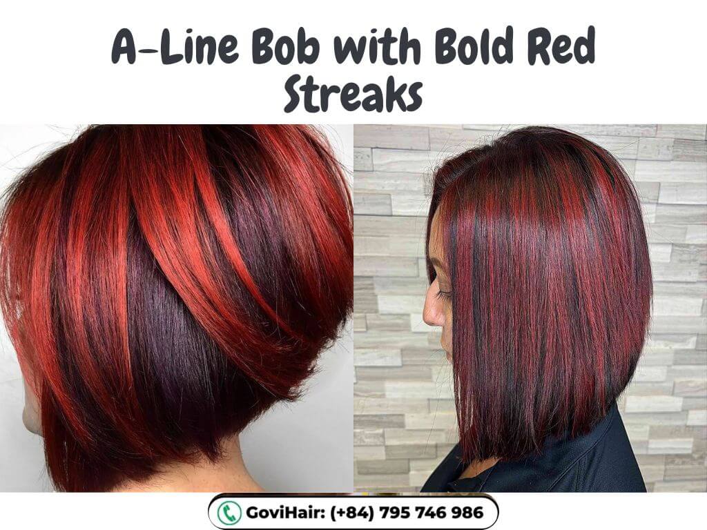 A-Line Bob with Bold Red Streaks