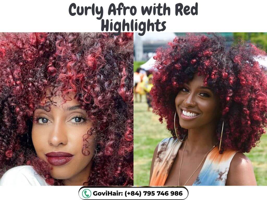 Curly Afro with Red Highlights