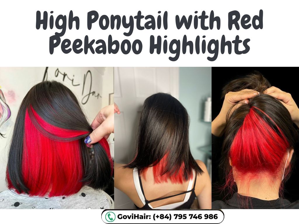 High Ponytail with Red Peekaboo Highlights