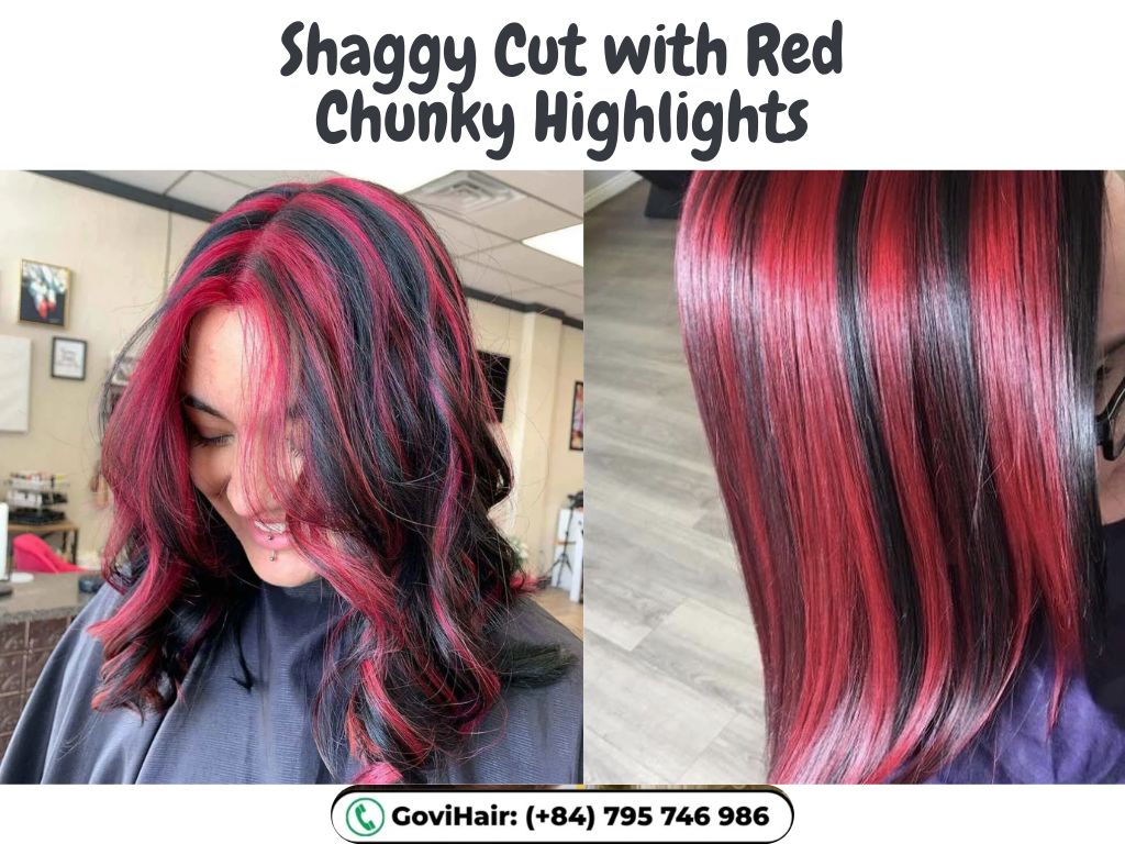 Shaggy Cut with Red Chunky Highlights