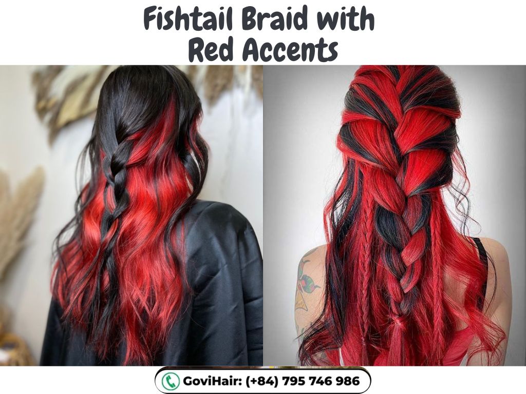 Fishtail Braid with Red Accents