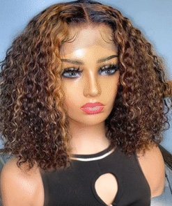 Short Curly Bob Wig 13X4 Lace Front Human Hair Wigs Brown