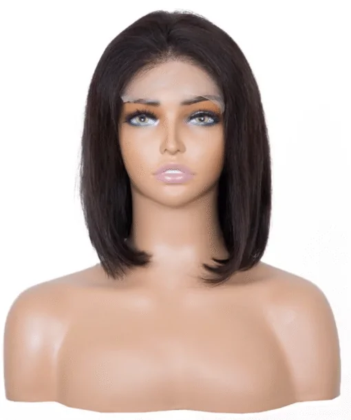 Alternative view of Straight Human Hair Bob Wig 13x4 Lace Front 12 Inch 250% Density Black Color