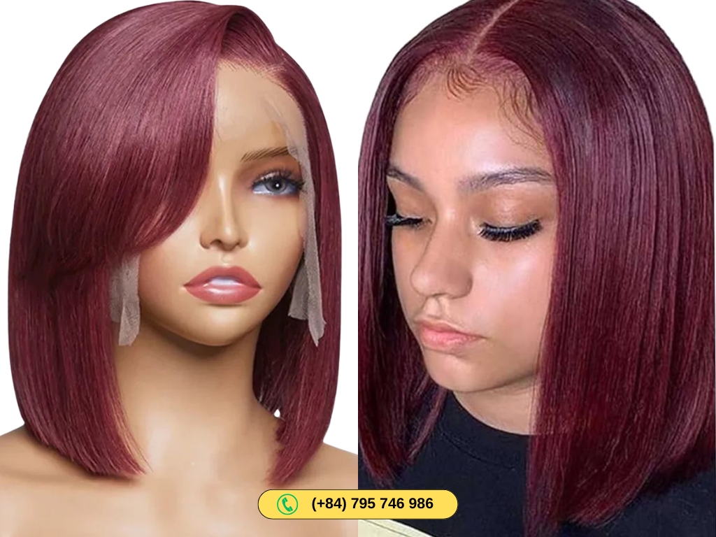 Transparent lace front human hair bob wigs burgundy color