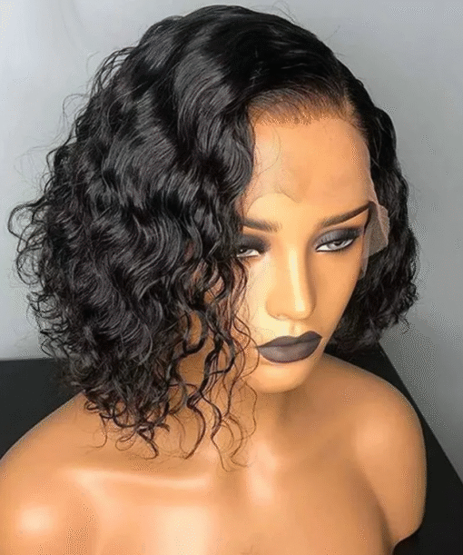 Water Wave Lace Closure Human Hair Curly Bob Wigs