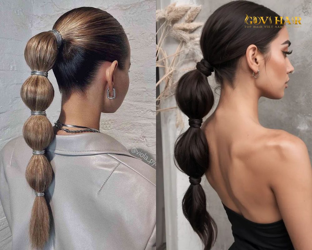 Trendy bubble ponytail with spaced-out sections for a playful look