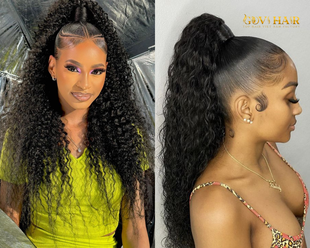 Voluminous high ponytail with defined curls for a bold look