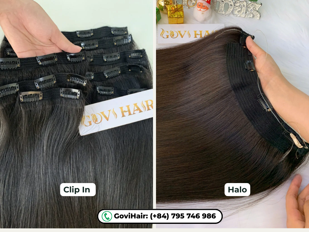 Black Clip In vs Brown Halo Extensions
