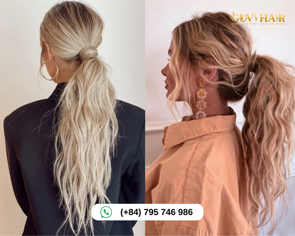 Effortless messy ponytail with textured, voluminous strands