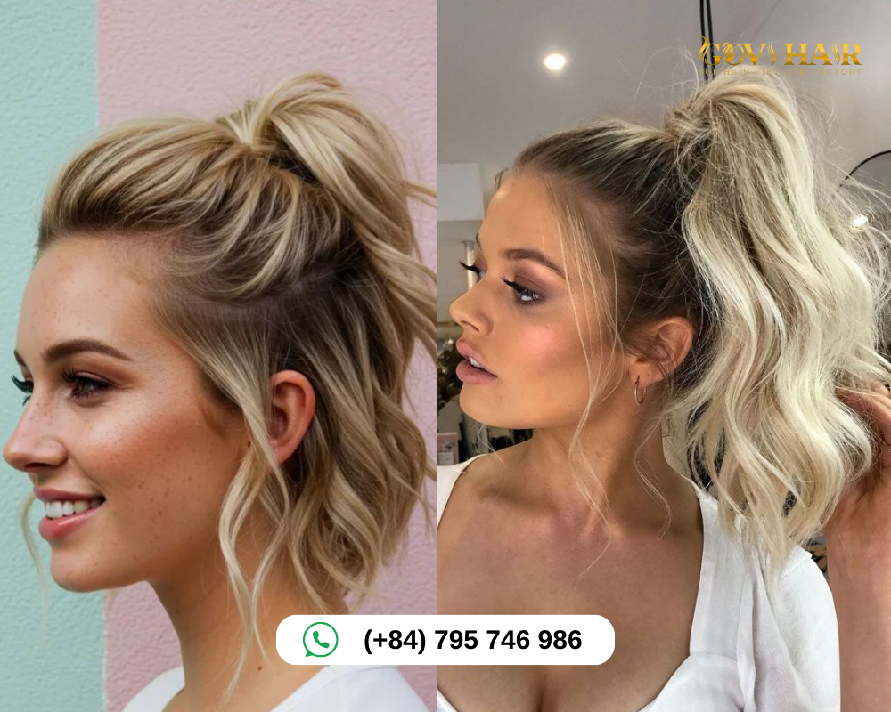 Stylish short ponytail with textured layers for a tousled look