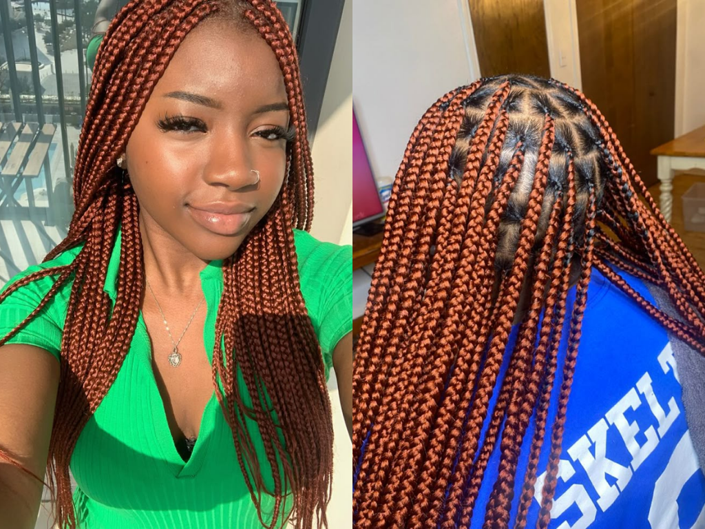 350 Hair Color: How to Slay This Bold and Beautiful Shade 5 350 hair color knotless braids