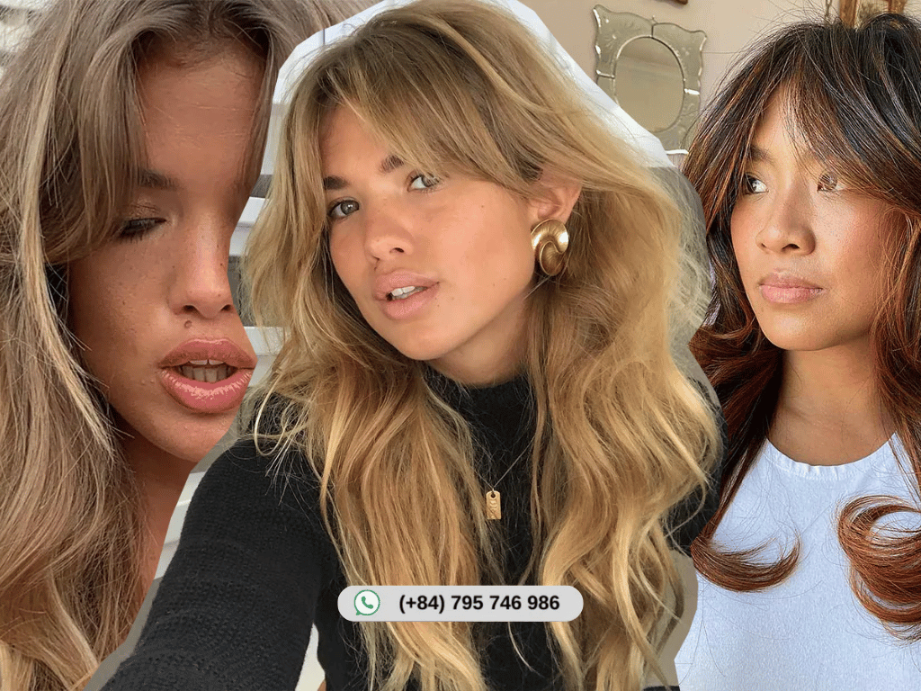 Curtain bangs framing the face for a soft, romantic look