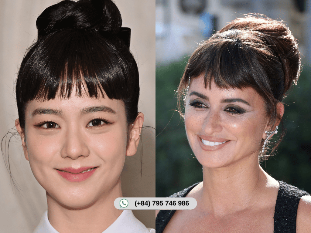 Hepburn bangs styled with timeless sophistication