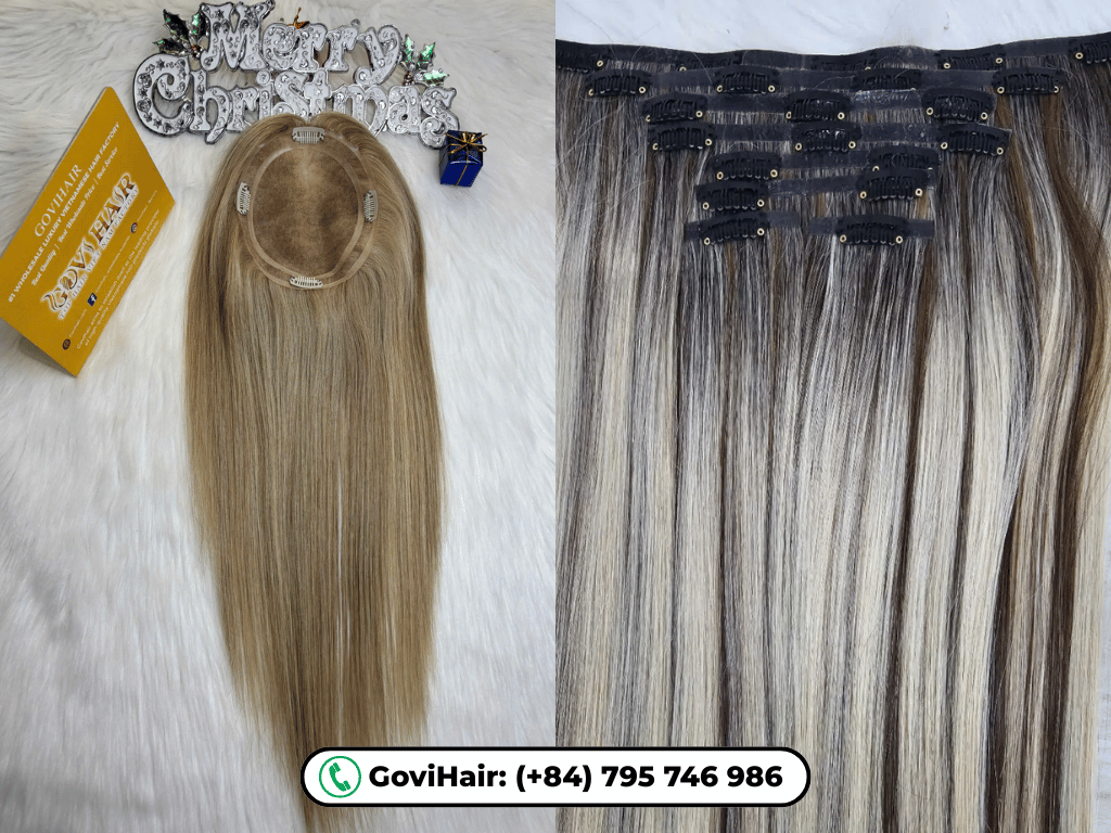 Hair topper and clip in hair extensions