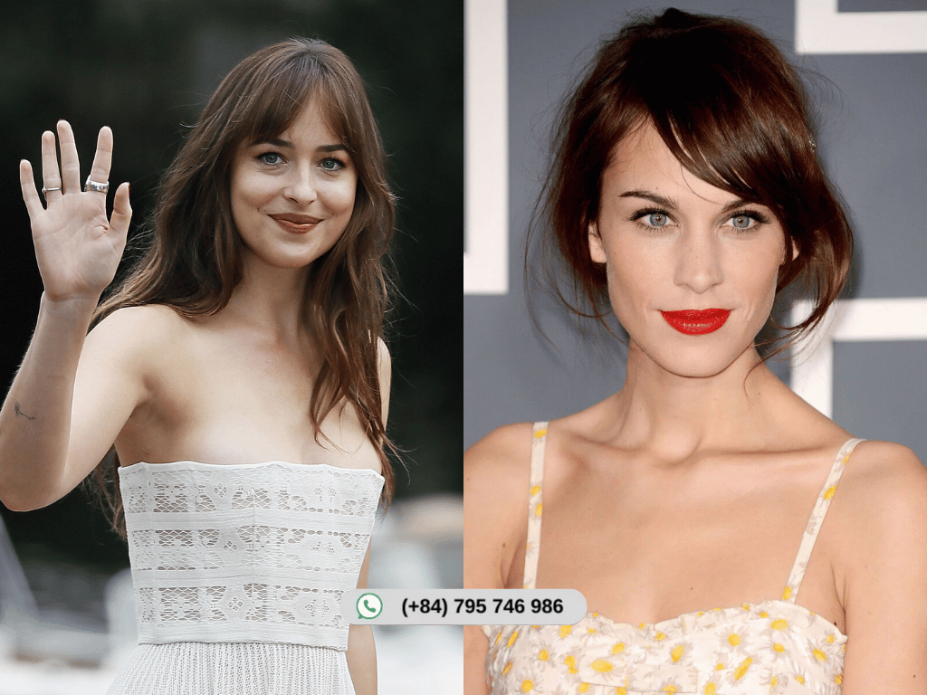 Side-swept bangs paired with long curls for elegance