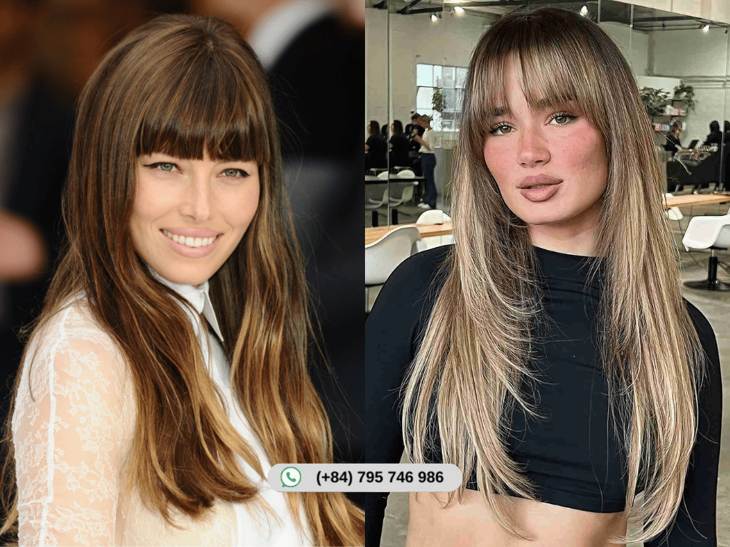 Straight-across bangs giving a sharp, edgy finish