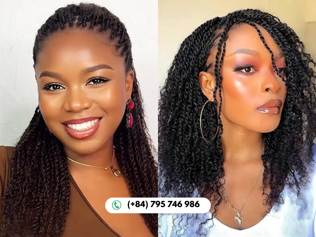 Afro Kinky Bulk Human Hair for Braiding used for natural protective hairstyles.