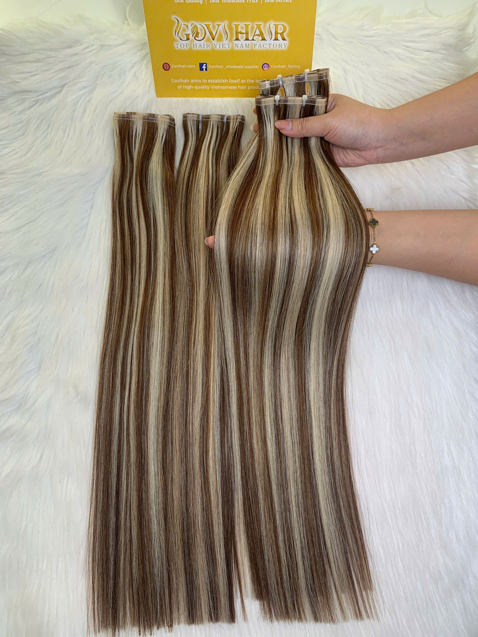 Flat Weft Hair Extensions Mix Piano Color 100% Human Hair 1 100% Human Hair Flat Weft Hair Extensions Mix Piano Color