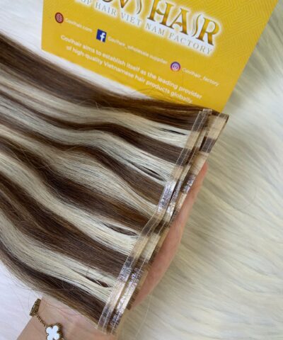 Alternative view of Straight Flat Weft Hair Extensions 22 Inch Mix Piano Color Premium Human Hair