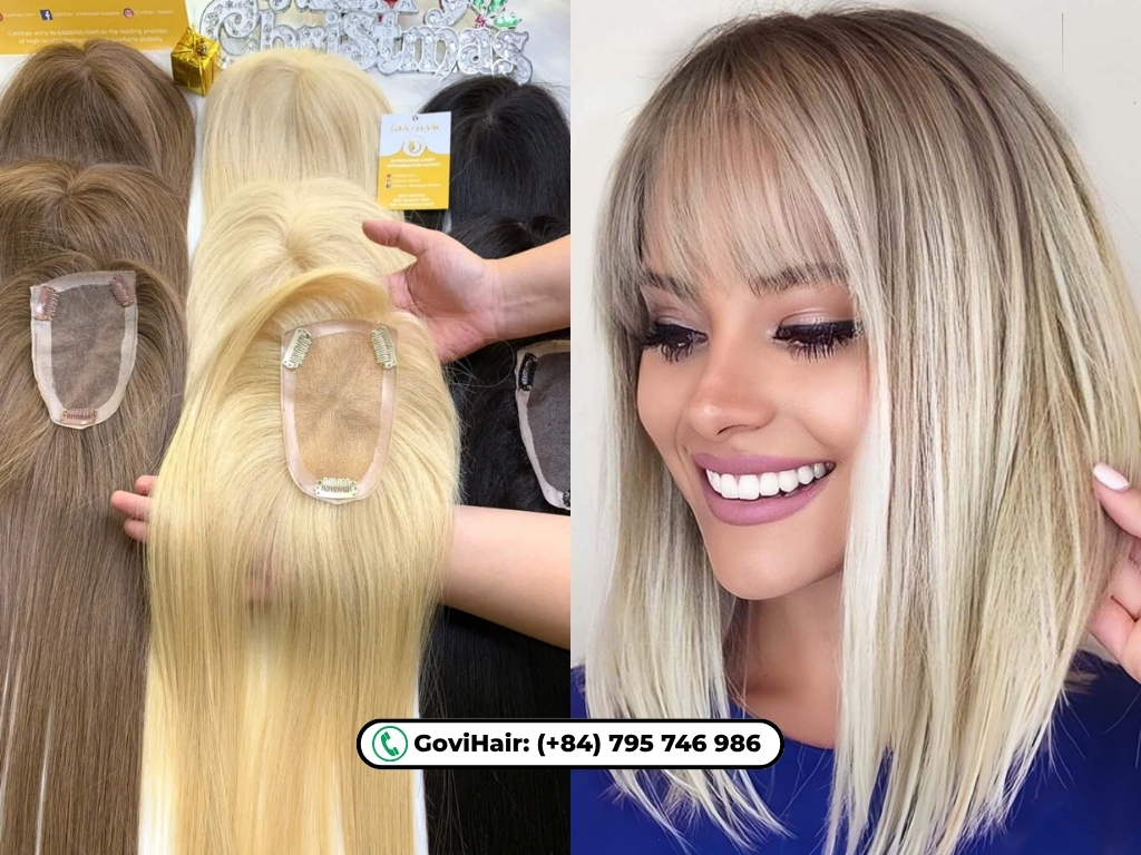 A human hair topper is a hairpiece designed to cover thinning areas at the top