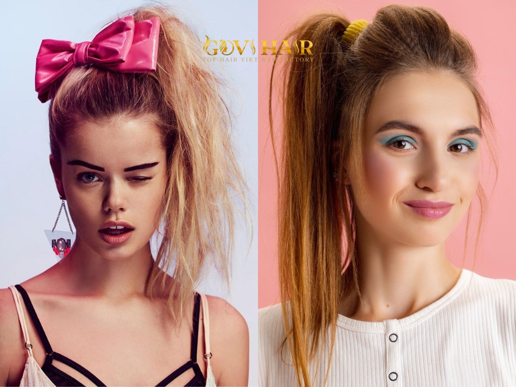 Hair was swept dramatically to one side