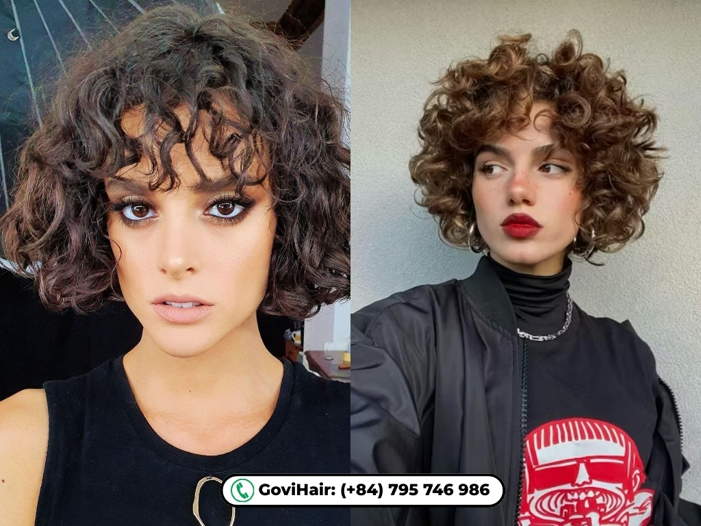 Curly French bob without bangs