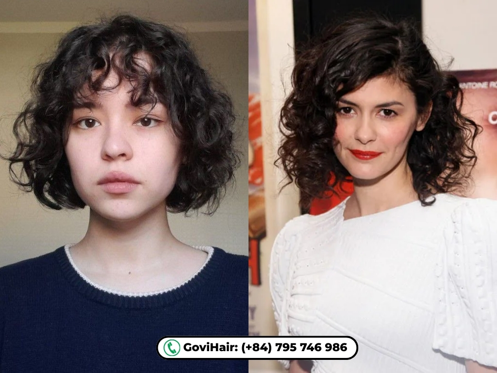 Curly French bob without bangs