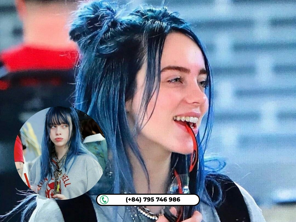 Billie Eilish hairstyles: Blue Half-Up Space Buns