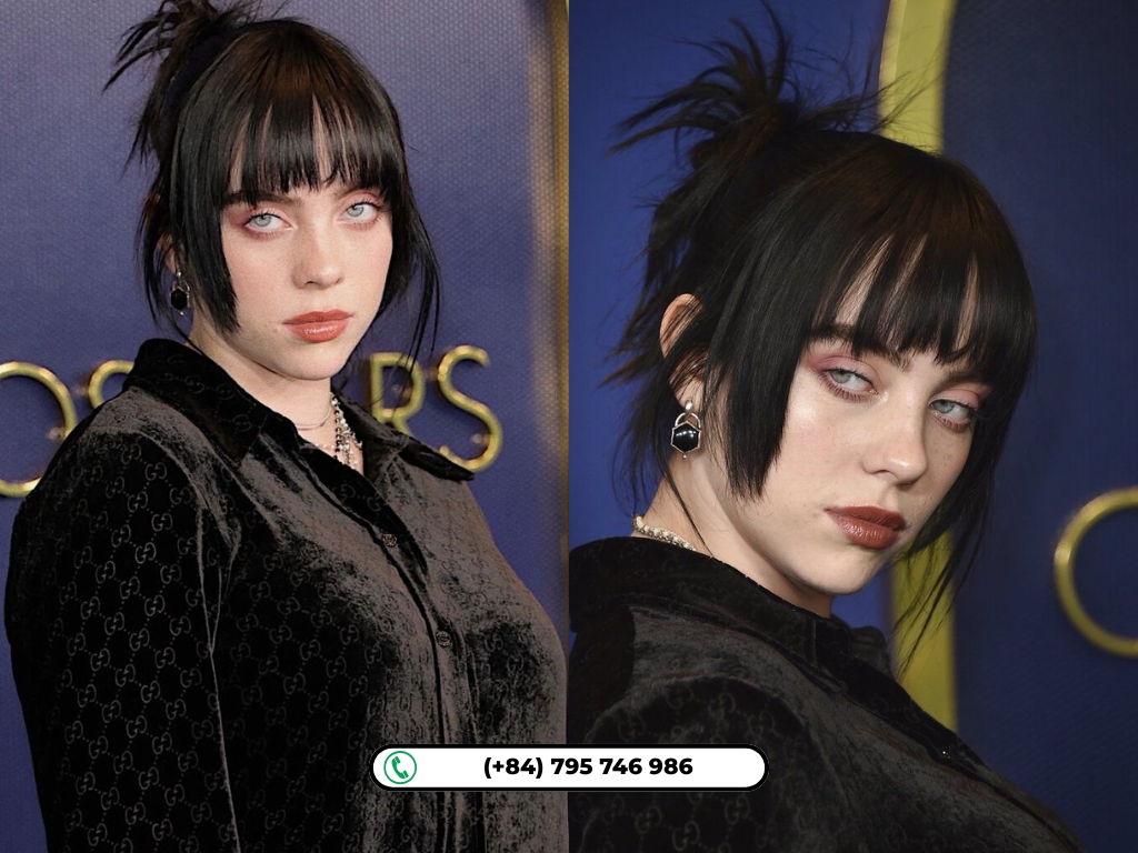 Billie Eilish hairstyles: Space Buns With Straight Bangs