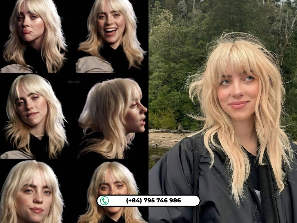 Billie Eilish hairstyles: Curtain Bangs With Straight Hair