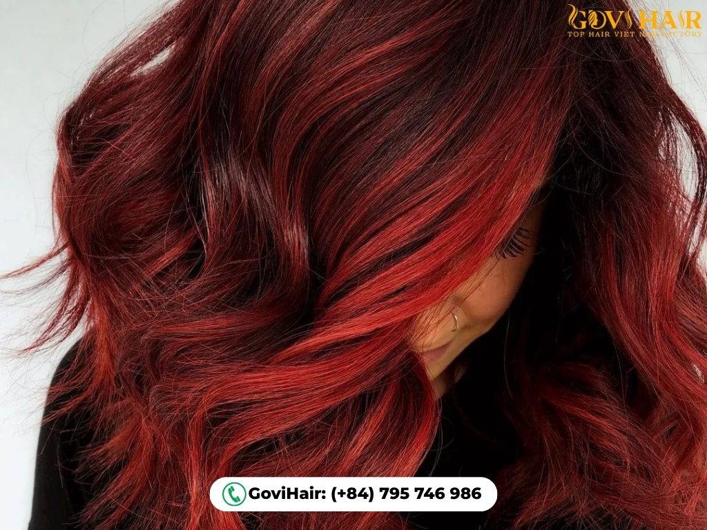 Black hair with fiery red highlights