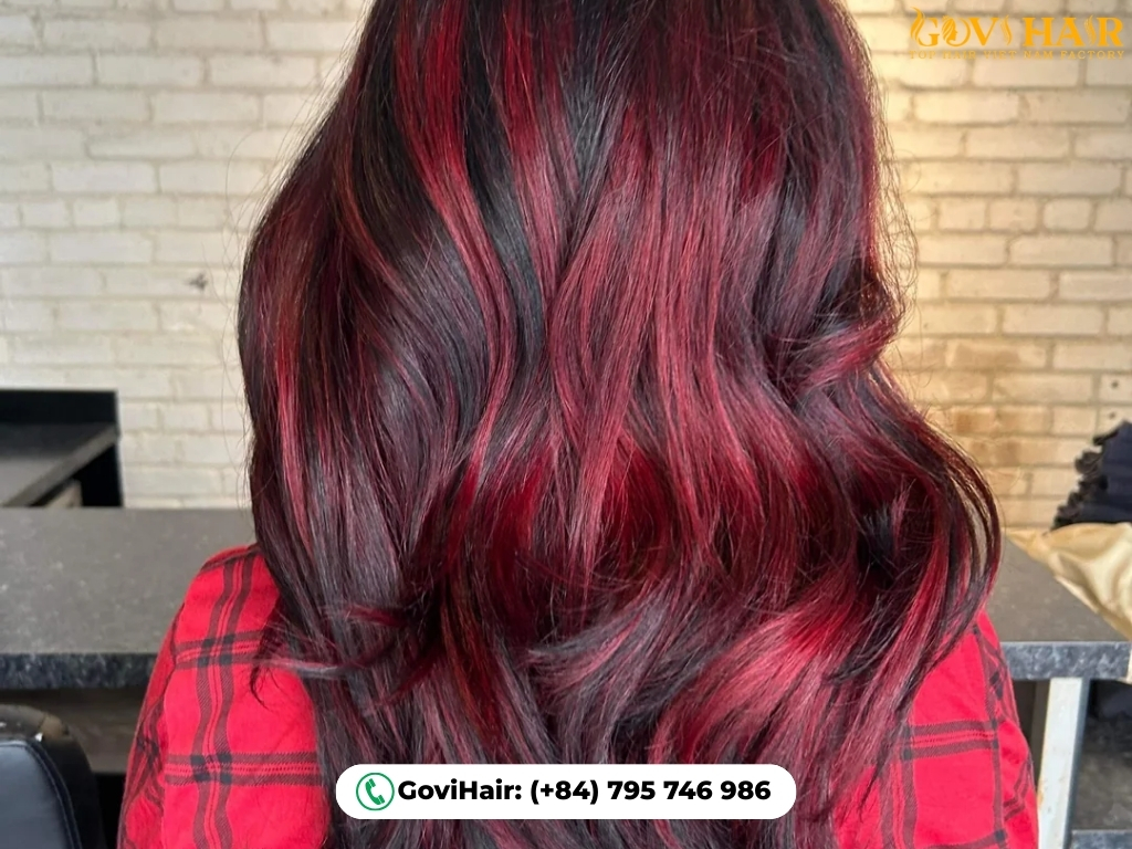 Black hair with vibrant red stripes