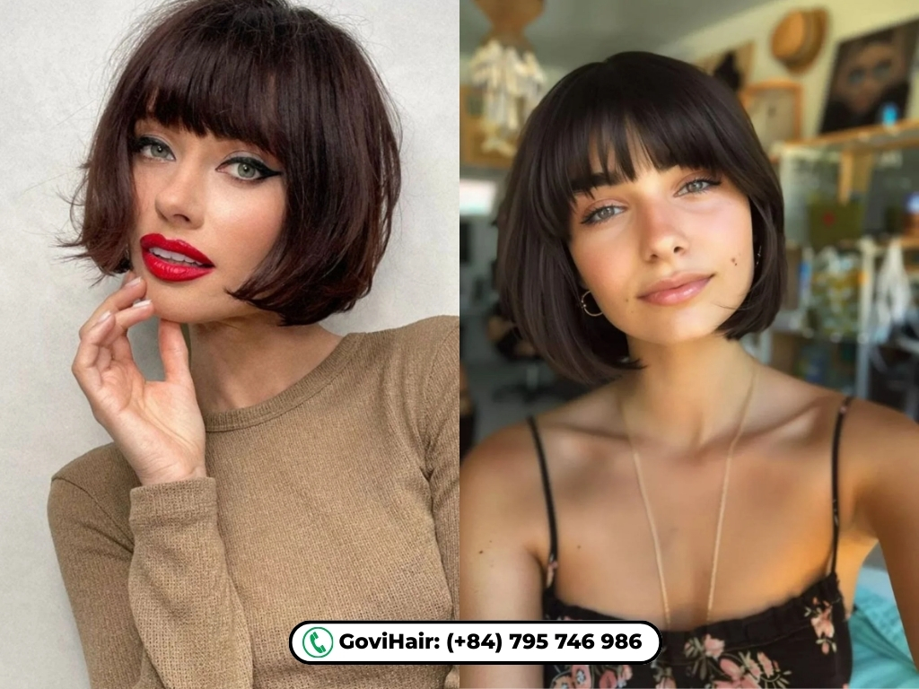 Curly French bob without bangs