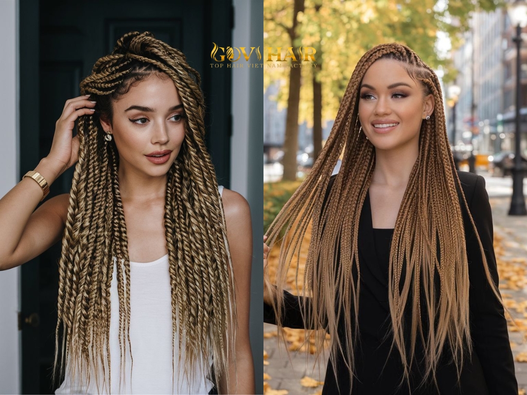 Jumbo Box Braids with Highlights & Weave