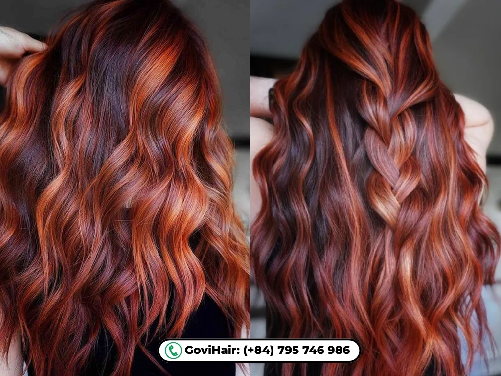 20+ Trending Brown Hair with Red Highlights Ideas You Must Try 3 A sophisticated symphony of deep brown interwoven with metallic copper threads.