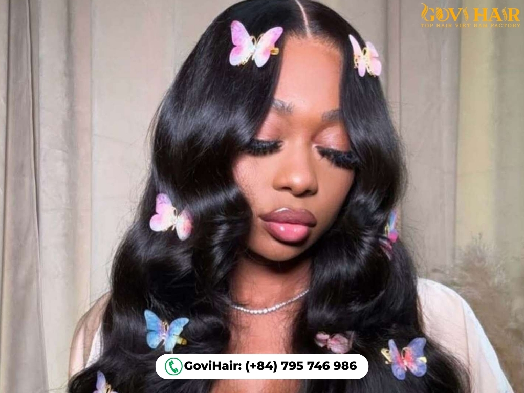 Colorful butterfly clip 90s braids look