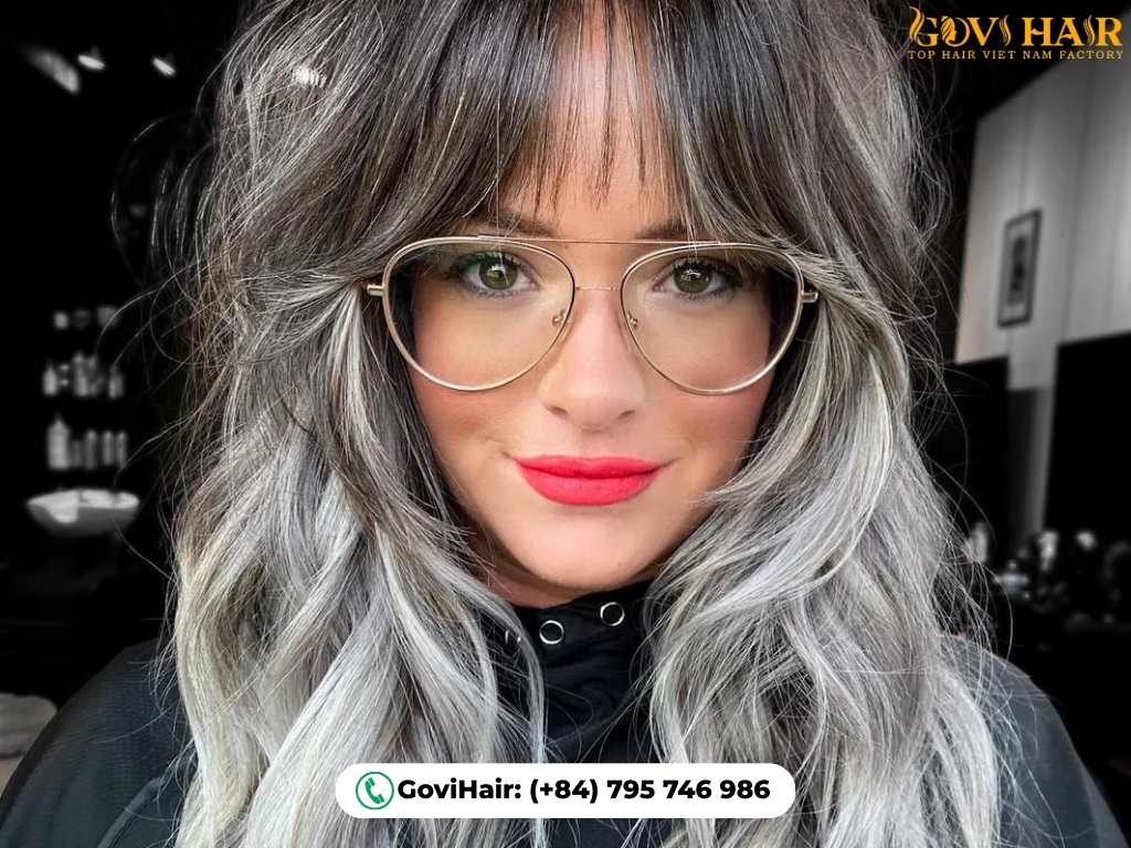 Cool-toned smokey gray two-tone hair