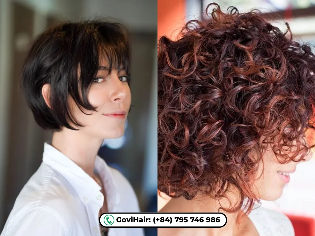 Short curly french bob with bangs