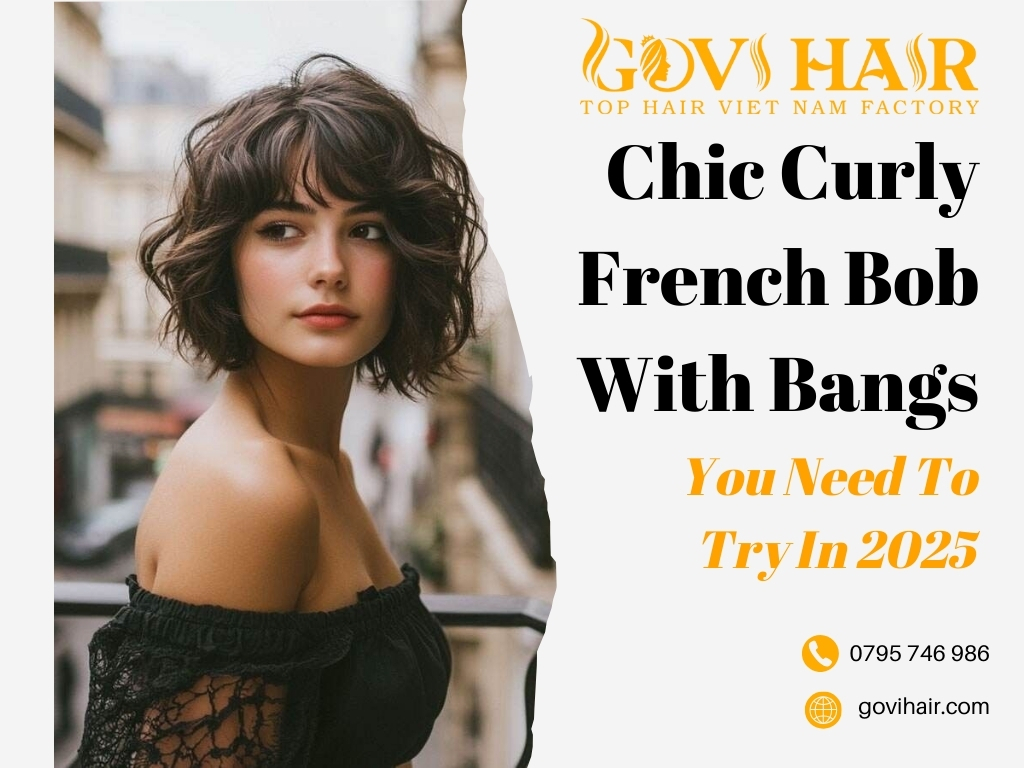 curly french bob with bangs