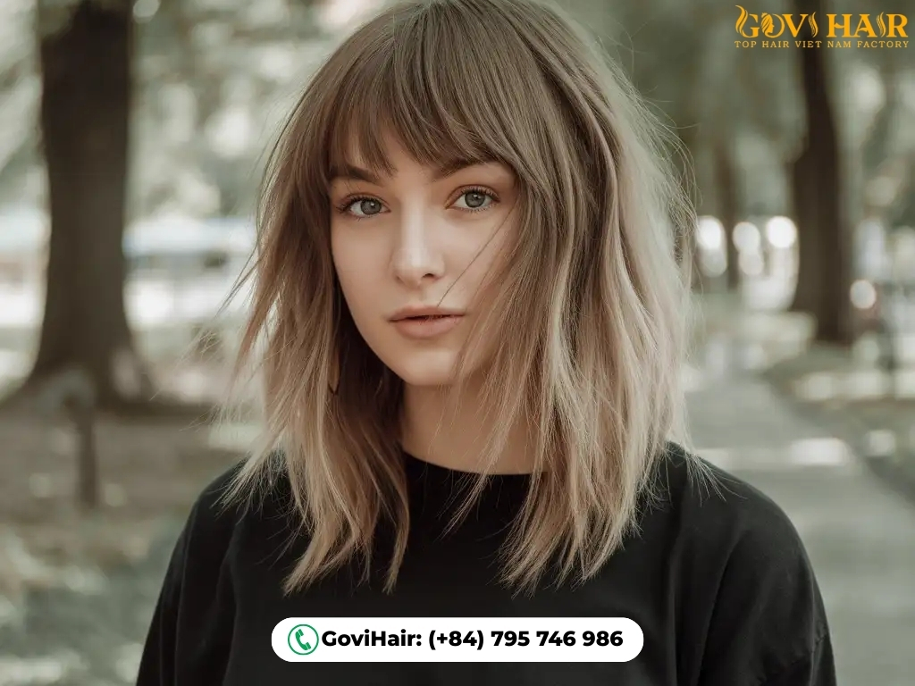 Fluffy wolf cut with soft, rounded bangs