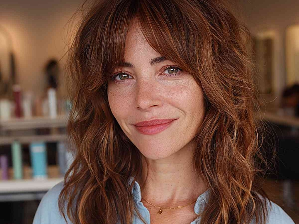 Gently curled wolf cut with soft movement